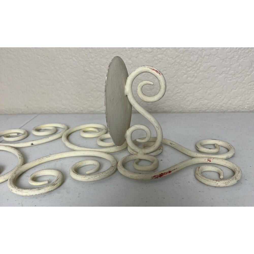Wrought Iron Sconce Wall Hanging Pillar Candle Holder Set 2 White Scroll Nouveau - Picture 8 of 8